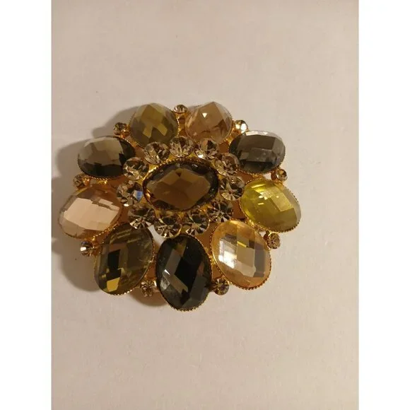 Vintage Gold Tone Flower Brooch Pin Multicolor - Picture 4 of 8